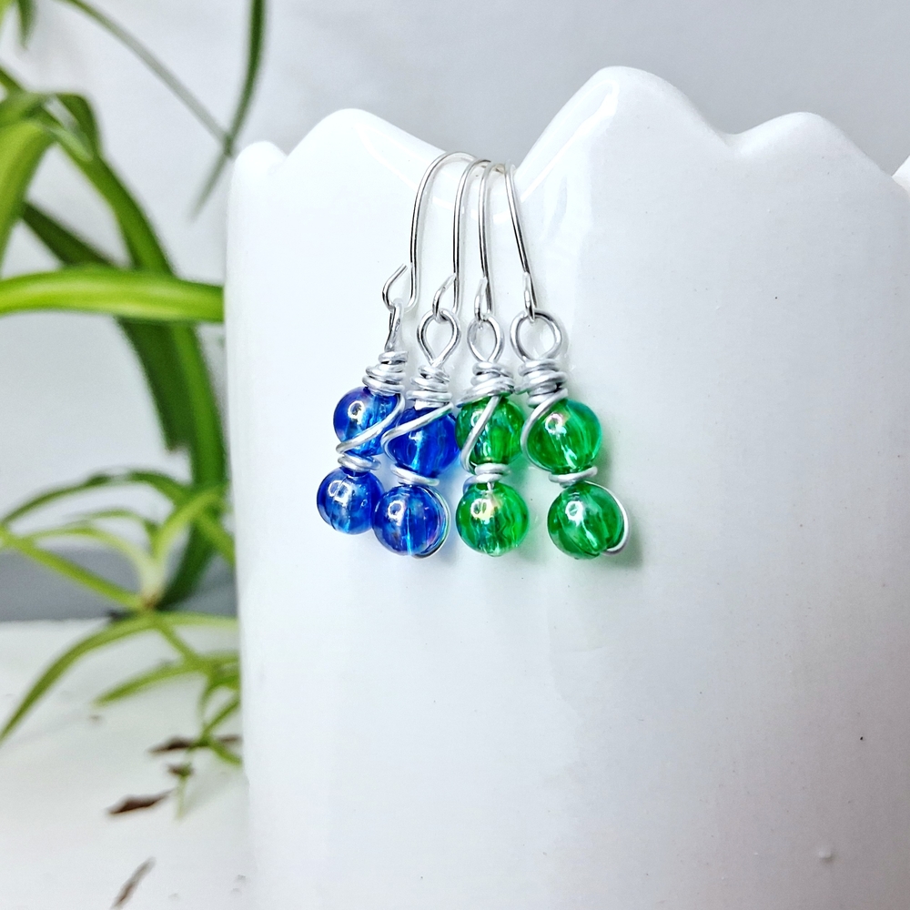 BOGO EARRINGS Vibrant Blue and Green Beaded Earrings